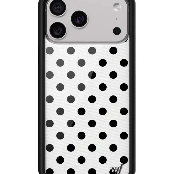 Wildflower Cases Limited Edition Collab Polyurethane Custom Rubber iPhone Smartphone Case - Eggshell White with Black Polka Dots, Raised Black Bumper, Durable Shockproof Crash-Proof Phone Cover for Protection, Women-Owned Small Business Accessory Gift