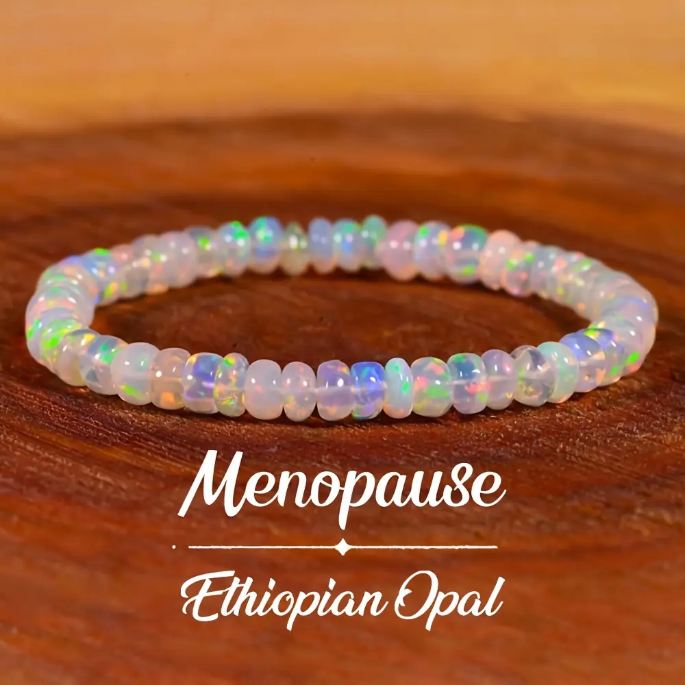 Natural Ethiopian Opal Stretch Bracelet, Elastic Rope Costume Jewelry for Menopause Support, Emotional Balance Aid