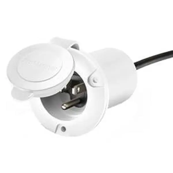 ProMariner 51310 Universal White Plug - AC Inlet, AC Power Cord Accessory for Home Improvement; Easy to Reach, No Cutting, No Need to Strip or Splice Wires, Ac Plug