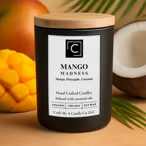 Mango Madness Scented Candle – Mango, Pineapple, Coconut | Natural Soy Wax Candles | Round Jar Candles