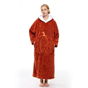 Oversized wearable blanket hoodie long-sleeve plus-size sleepwear with pocket — Christmas gifts for mom, women, girlfriends, and men; loungewear nightgown/fleece robe