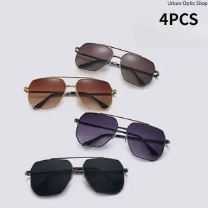 XUH 4 Pack Metal Frame Pilot Sunglasses for Men Women, UV400 Protection Retro Square Aviator Shades, Ideal for Driving, Fishing, Business & Daily Wear,summervibes