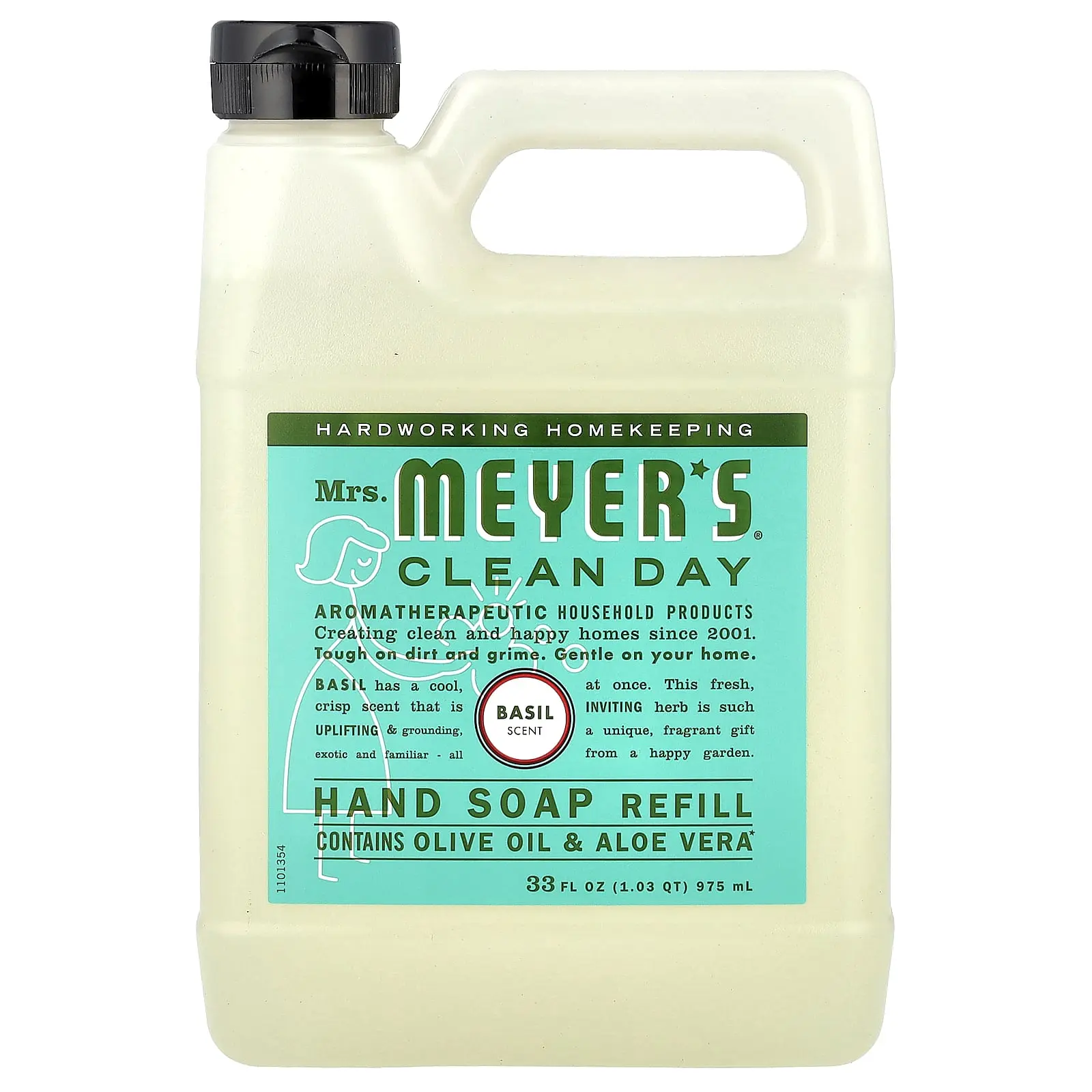 Mrs. Meyers Clean Day Hand Soap Refill, Basil, 33 fl oz (975 ml)