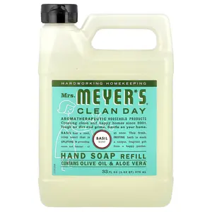 Mrs. Meyers Clean Day Hand Soap Refill, Basil, 33 fl oz (975 ml)