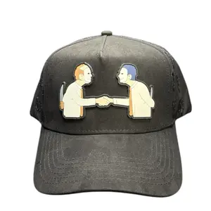 Lealtad X Los Carreños De Durango Hat - Satin Black with PVC Patch, Custom Under Brim, Featuring Two Figures in Handshake Design
