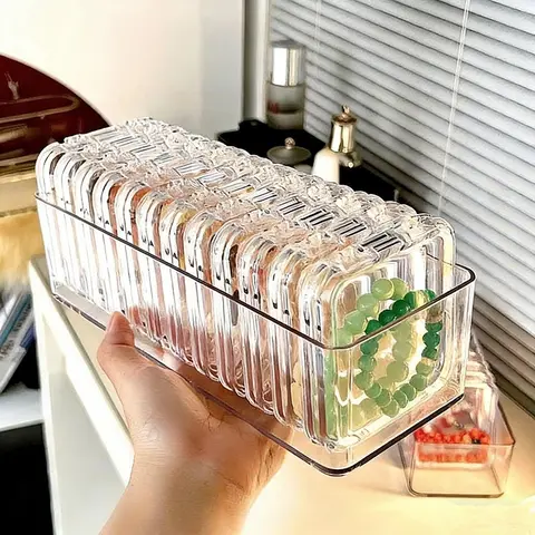 12-Count Transparent Press-Button Bracelet Storage Boxes, Large Capacity Plastic Organizer, Durable Lightweight & Dustproof, Ideal for Jewelry Display & Organization, Clear Organizer, Durable Plastic Organiser