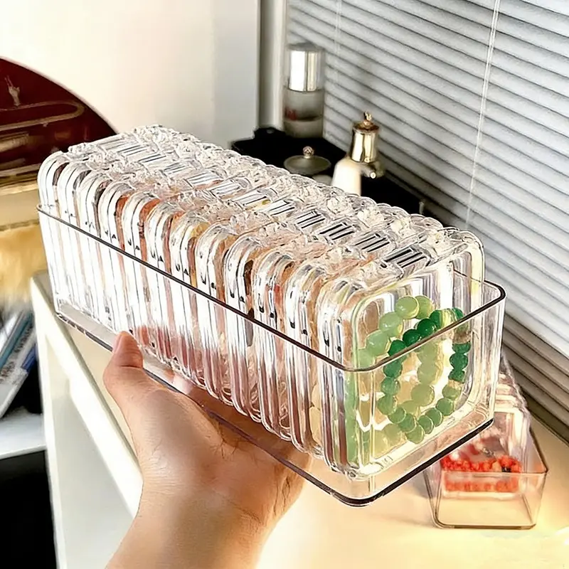 12-Count Transparent Press-Button Bracelet Storage Boxes, Large Capacity Plastic Organizer, Durable Lightweight & Dustproof, Ideal for Jewelry Display & Organization