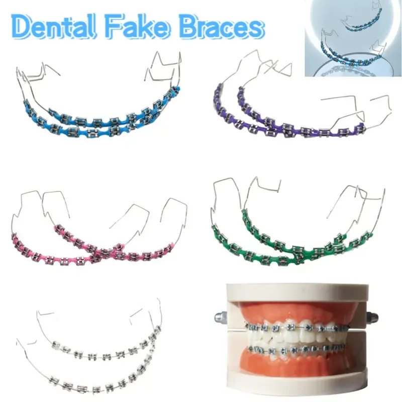 Temporary Tooth Decoration Dental Fake Braces Orthodontic Braces Dental Metal Bracket Practice Props for Dental Students