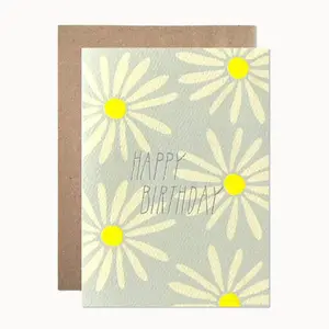 Birthday Daisies With Silver Glitter Foil Card
