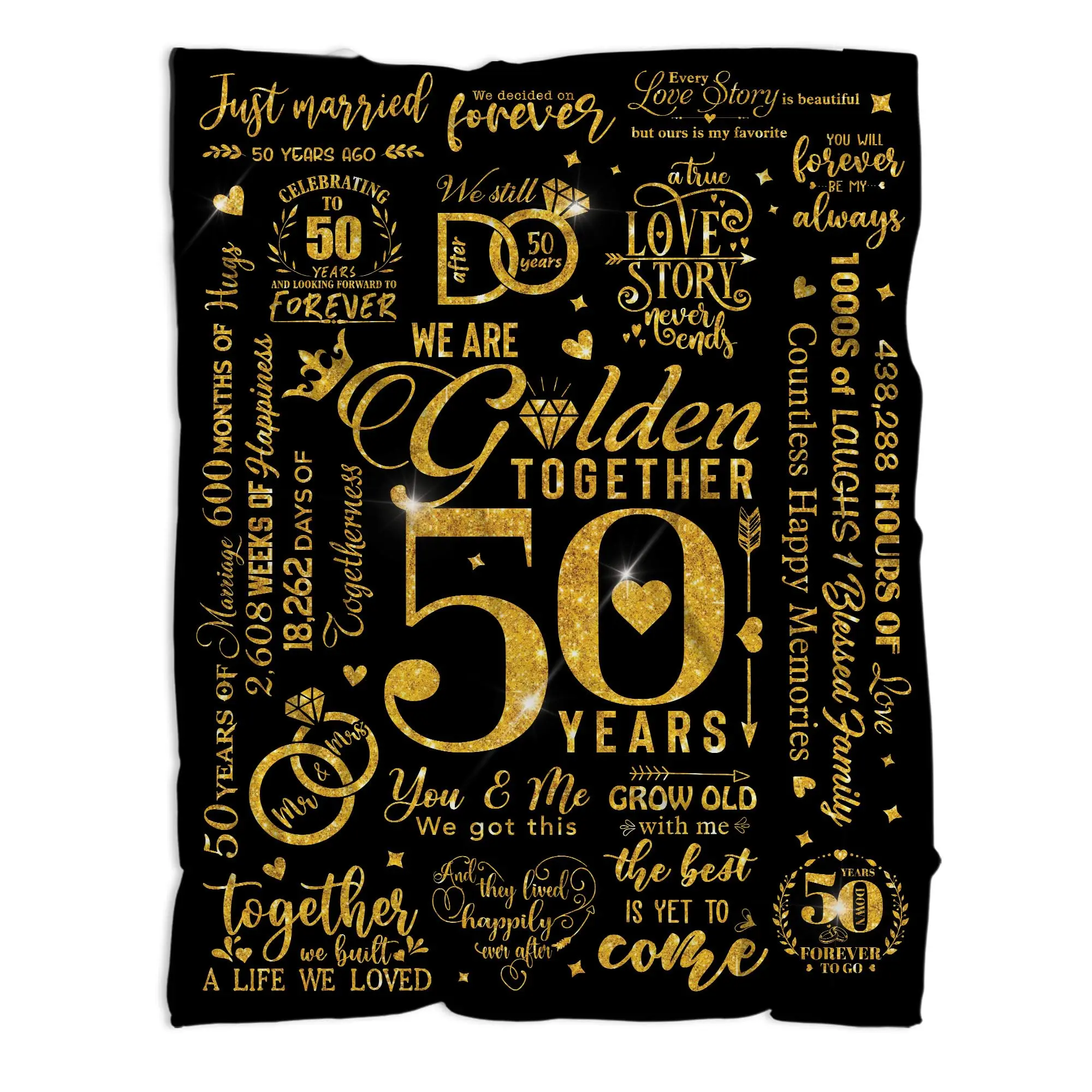 50th Golden Anniversary Letter Cozy Throw Blanket, 60x50in Soft Bedding Linen with Multi-Size Options, Blankets for Bed, Heartfelt Gift for Parents (Christmas, Wedding)