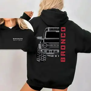 Bronco Built Wild Hoodie, Ford Bronco Graphic Sweatshirt for Men and Women, Unisex Streetwear, Off-Road 4x4 Car Enthusiast Apparel, Casual Long Sleeve Hooded Top