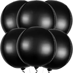 Big Matte Black Foil Balloons - 22 Inch, Pack of 6| Graduation Decorations 2025, 4D Metallic Black Balloons| Halloween Birthday Decorations| Black Metallic Balloon, Round Foil Balloons