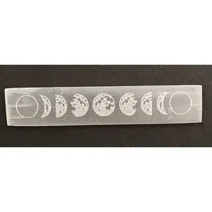 8" Selenite Crystal Charging Bar, Featuring Moon Phases or Chakra Symbols, for Crystal Cleansing and Recharging