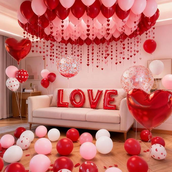 New Deal - Valentines Day Bedroom Decorations Balloon Arch Kit, Romantic Love Balloons Set with 32” LOVE Foil Letters, Heart Balloons, Rose Petals for Proposal, Anniversary & Couples Surprise New Deal - Valentines Day Bedroom Decorations Balloon Arch Kit, Romantic Love Balloons Set with 32” LOVE Foil Letters, Heart Balloons, Rose Petals for Proposal, Anniversary & Couples Surprise