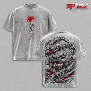 Kaneki Ken T-Shirt – Tokyo Ghoul Oversize Anime Graphic Tee, Acid Washed Heavy Cotton Shirt, Vintage Manga Streetwear, Unisex Casual Wear, Anime Merch, Gift for Him and Her