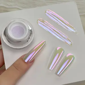 YOKEFELLOW GleamTap Cushion Aurora Chrome Nail Powder GT113 Daydream/ Green Blue with Lilac Sheen- Mermaid Aurora Effect ,Nail Art Glitter Decoration for Home DIY Salon Manicure