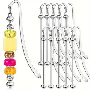 10pcs Beadable Bookmarks DIY Beaded Bookmarks Making Kit For Book Lovers, Metal Blank Bar Bookmark Office Supplies Back To School Gift, Silvery
