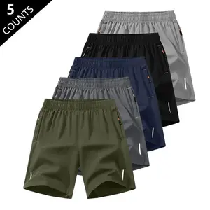 Men’S Solid-Color 5-Pack Shorts with Zippered Pockets—Casual, Comfortable, Breathable Summer Shorts for Everyday Wear; Men’S Casual Short Pant Set