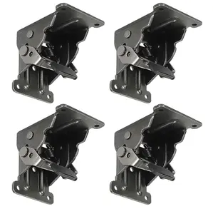 4 Pack Folding Brackets 0-90 Degrees Folding Table Legs Brackets Heavy Duty Lock Extension Support Bracket Black Foldable Self-Lock Hinges with Screws for Table Chair Bed Leg Feet-Baking Paint