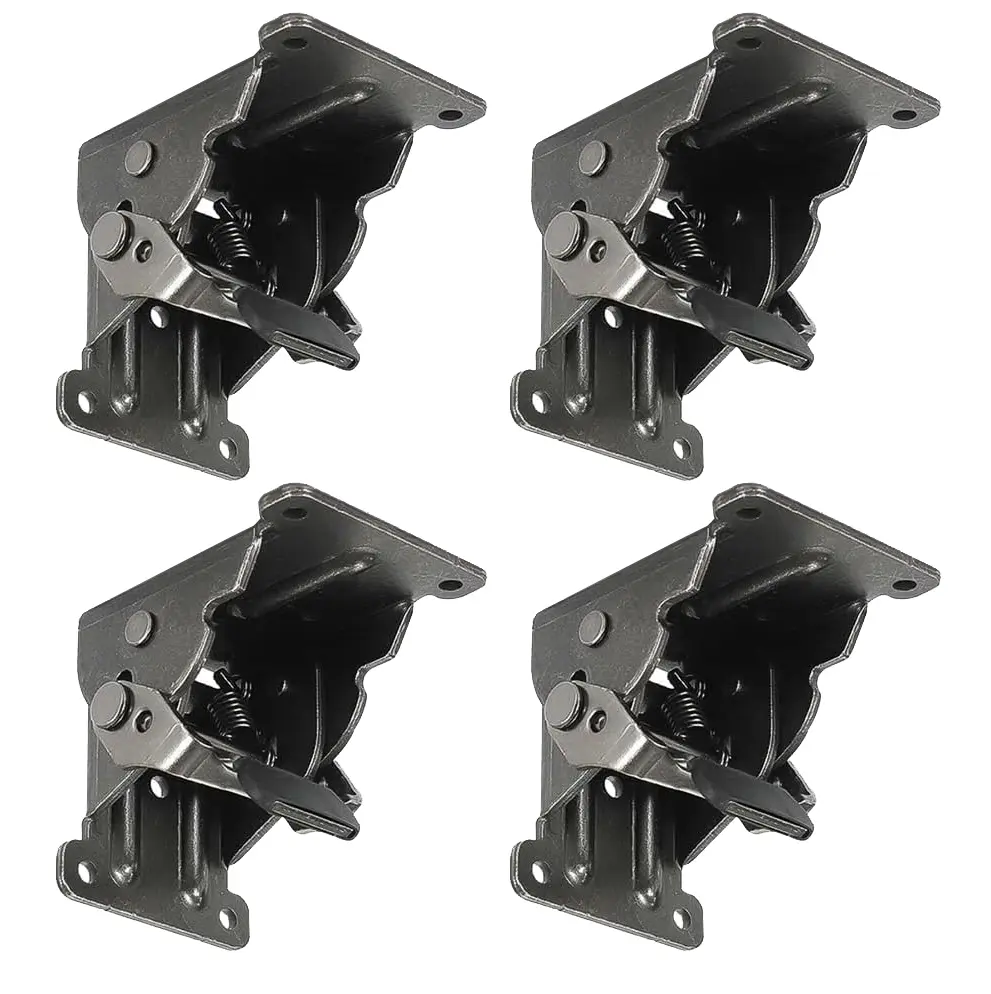 4 Pack Folding Brackets 0-90 Degrees Folding Table Legs Brackets Heavy Duty Lock Extension Support Bracket Black Foldable Self-Lock Hinges with Screws for Table Chair Bed Leg Feet-Baking Paint
