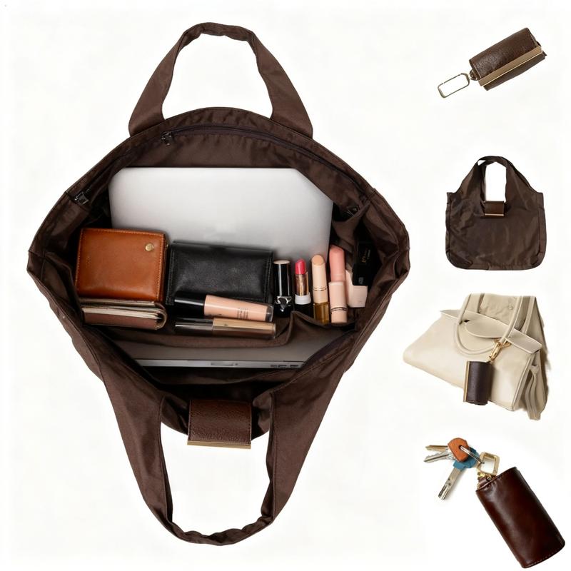 Keychain Tote Espresso Stylish Functional Tote Bag with Keychain Attachment for Everyday Use Portable and Fashionable Folding Shopping Bag