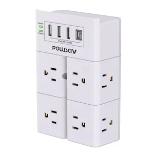 Surge Protector USB Outlet Extender - POWSAV 8-Outlet Splitter and 4 Ports(1USB C Port), Wall Mount Multi Plug for Home, Office, Dorm Essentials, Hotel, White, ETL Listed