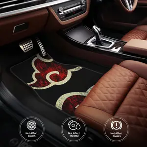 Set of 4 Car Mats Featuring a Flame Cloud Design - Suitable for Any Vehicle, These Durable And Stylish Protectors for Front And Rear Seats Are Made of Polyester Fiber in a Red And Black Color Scheme Car Floor Mats