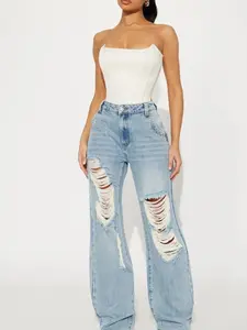 Tall Sticking Around Ripped Straight Leg Jeans - Medium Wash