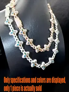 Newly designed, luxurious, custom-made jewelry in the style of a hip-hop/rap artist: icy hip-hop vvvvs1 mosaic stone diamond four-petal infinity Miami Cuban chain Cuban Necklace – exclusive for men.