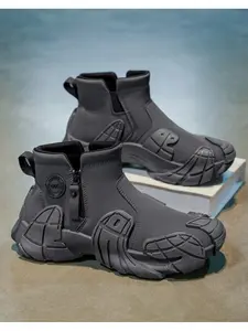 Men's Fashion: Hardcore Outdoor Gear with Mecha Style, Waterproof Hiking Boots, Non-Slip & Wear-Resistant for All Terrains | Mecha Outsole, Side Zip - Practical & Stylish Fall/Winter New Arrival, Non-Slip & Breathable for Daily Wear
