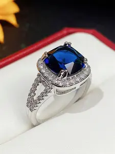1 PC Charm Blue Cubic Zirconia Ring For Women Wedding Engagement Party Jewelry Valentine's Day Gift