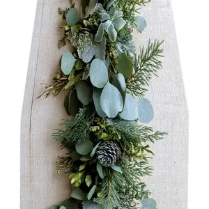 1pc Christmas Decoration Restaurant Pine Branch Table Runner Christmas Kitchen Dining Table Decoration Runner