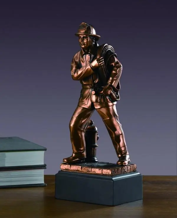 F Fire Fighter Bronze Plated Resin Sculpture
