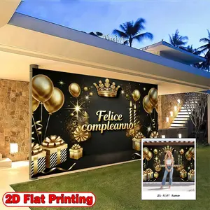 2D flat-banners-1pc Italian Luxurious Celebration Balloons Gold Theme design-Perfect for parties, photo booths and outdoor celebrations - durable polyester, no power supply required, party background