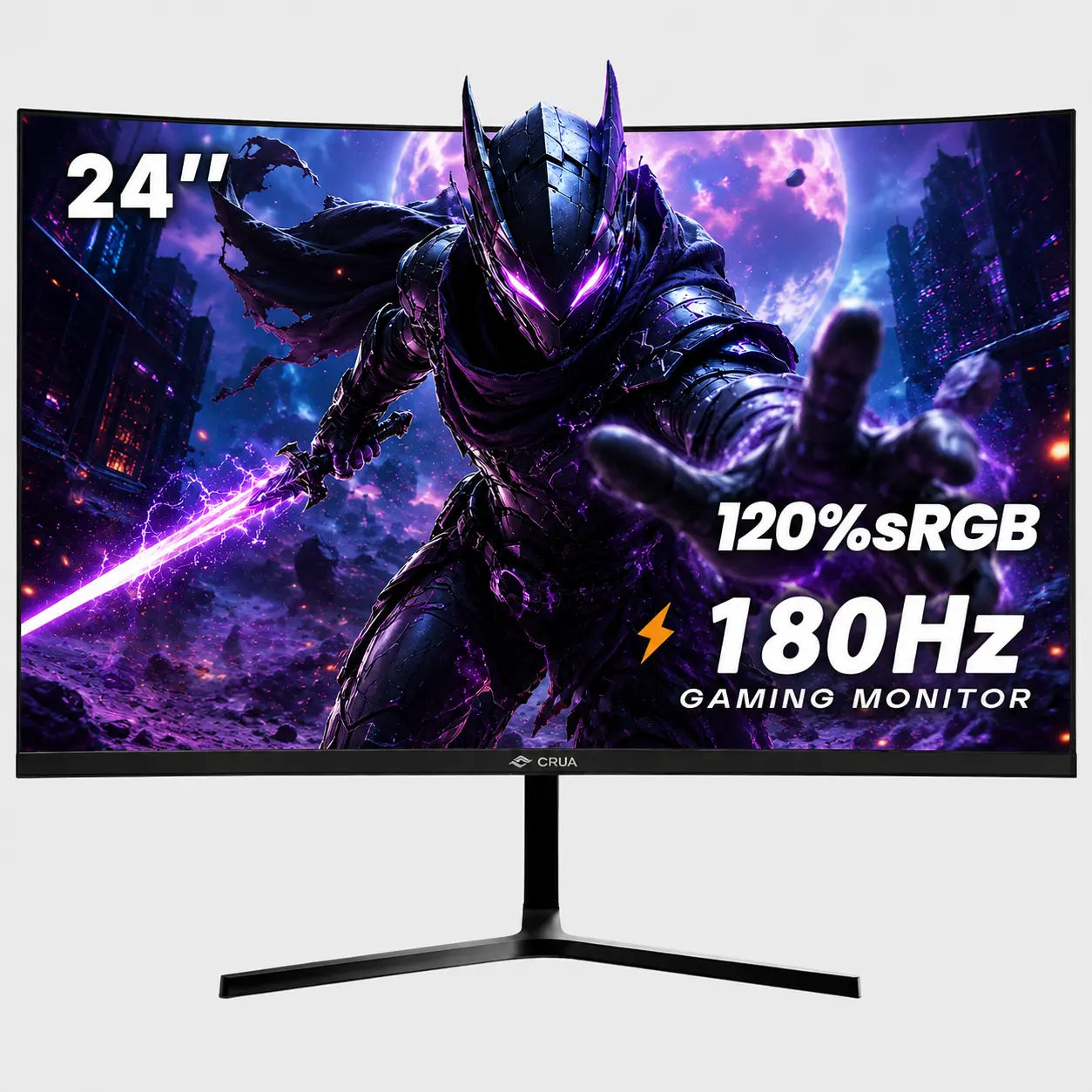 CRUA 24 Inch FHD 1080P 180Hz Black Curved PC Gaming Monitor,2800R,AMD FreeSync,120% sRGB Color Gamut,3000:1 Contrast Ratio,Low Blue Light Filter,HDMI1.4 DP1.2,3.5mm Audio,75x75mm VESA Wall‑Mountable for Gaming,Streaming and Office Work