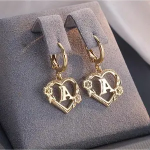 Romantic Exquisite Hoop Earrings Heart Shape Letter Flower Dangle Earrings Sweet Cute Earrings Daily Wear BGifts for Women