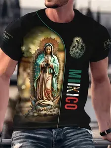 Men's Mexican Theme 3D Pattern T-Shirt, Vibrant Cultural Design, Elastic Polyester Fabric, Summer Casual Short Sleeve, Holiday Wear