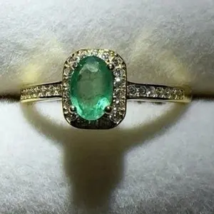 <PingEast jewelry > Emerald ring506--925 Silver Gold-Plated Ring with 4×6mm Muzo Green Colombian Emerald | Certified