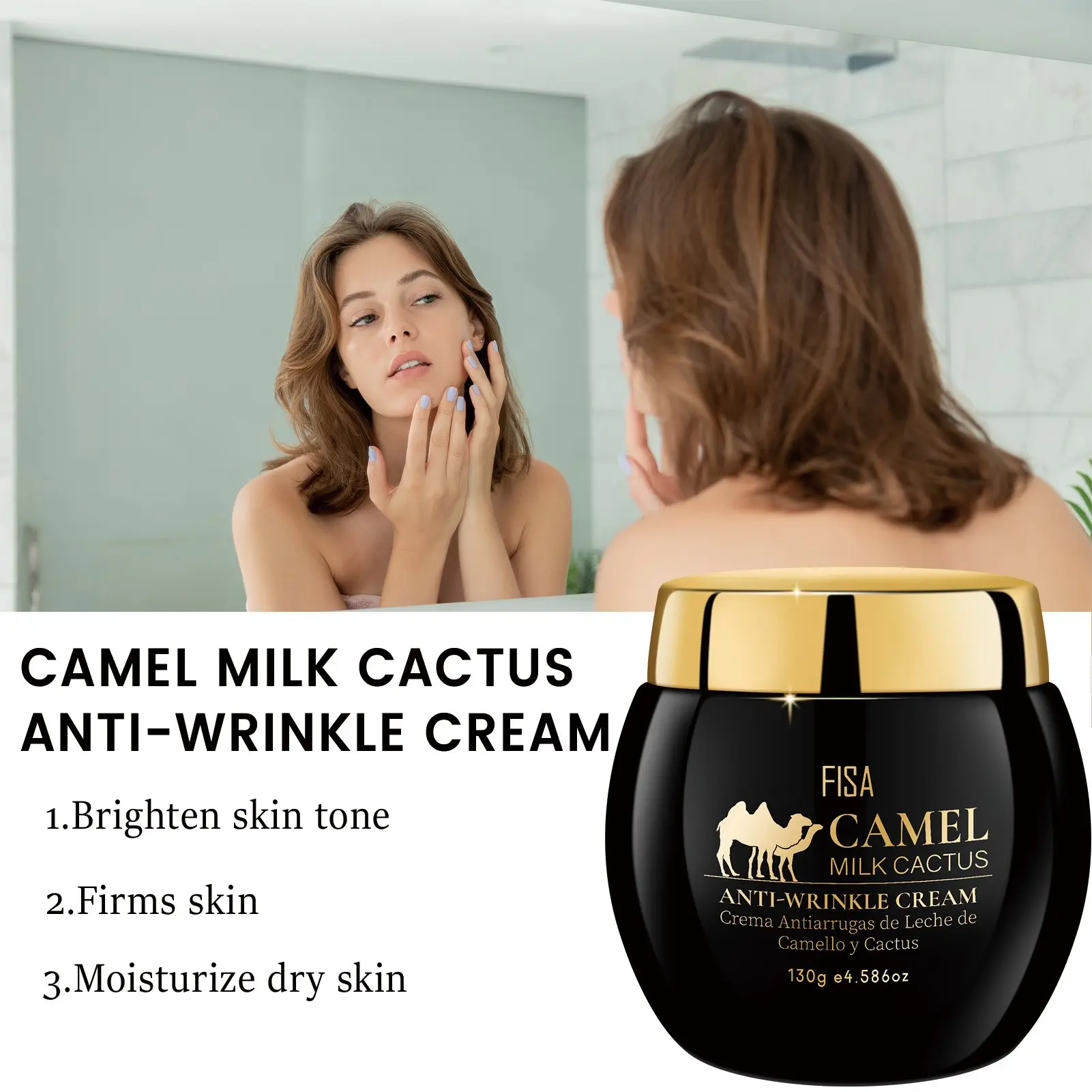 Camel Milk Cactus Anti-Wrinkle Cream, Deep Repair, Tightening, Hydrating, Moisturizing, Brightening, Dry Skin Care, Multi-Functional Face Moisturizer