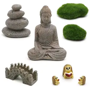 Meditation Zen Garden Accessories - Miniature Buddha Garden Kit Micro Landscape Terrarium Kit DIY Fairy Garden Buddha Statue Bridge Pagoda Moss Stone Unique Desktop Decor Gift