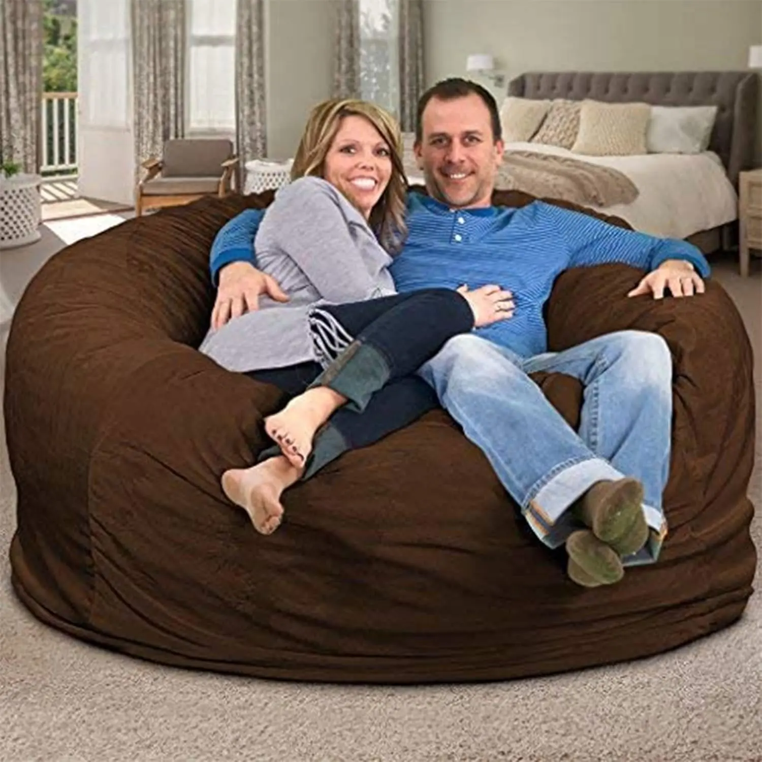 Ultimate Sack 6000 Bean Bag Chair, Giant Family Lounger, 6 ft, Brown Suede - Oversized Beanbag Sofa or Couch Bed for Adults for Gaming, Reading & Lounging, Machine Washable Cover