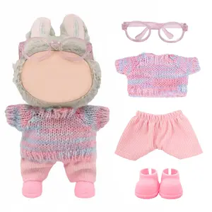 Charming Labubu Clothing Set, Stylish Doll Clothes, Doll Clothes Outfit, Includes Knitted Sweater, Jeans, Clothes, Glasses, Shoes, Fits 17cm Dolls, Cute Play and Display Accessories