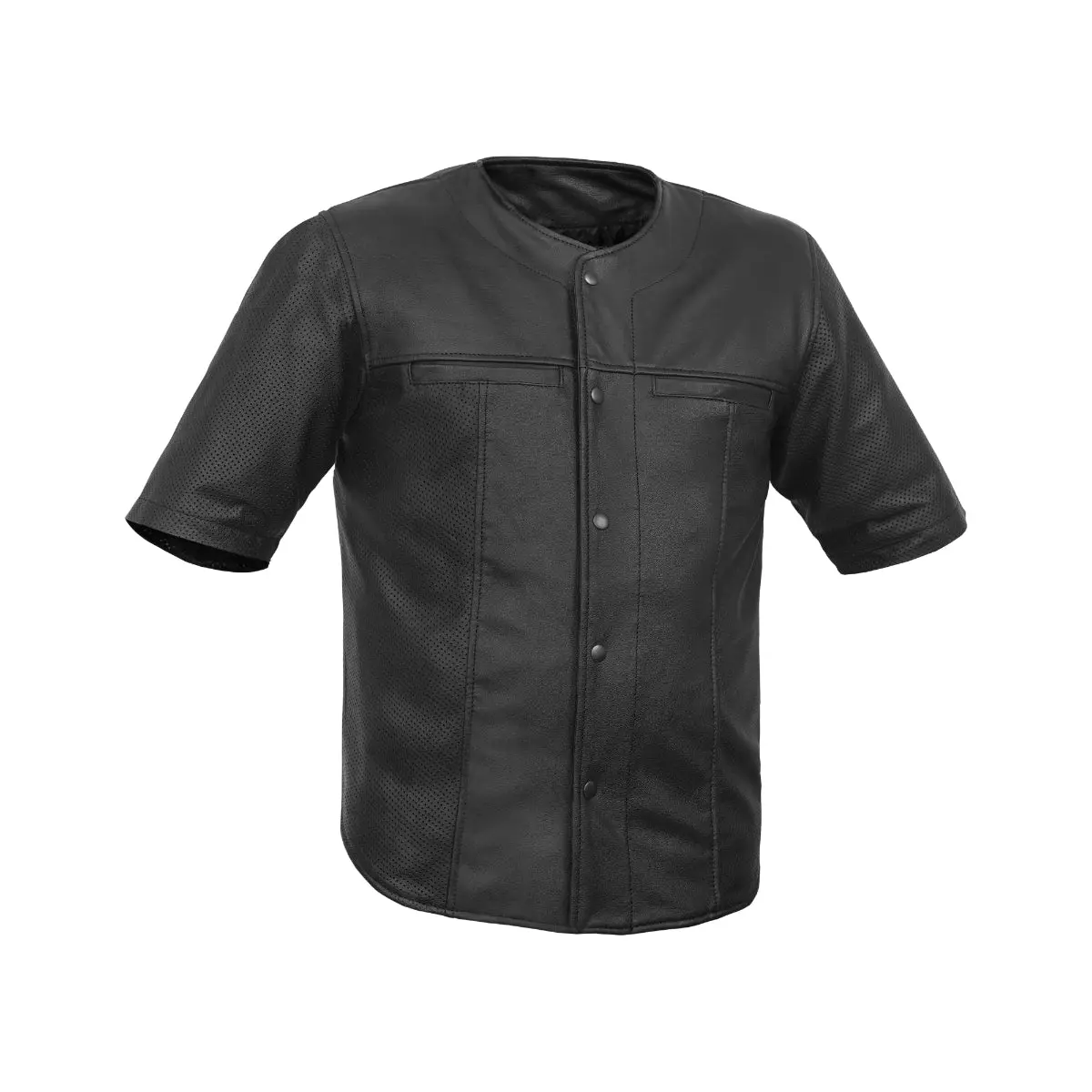 DANIEL SMART Inferno Men's Classic Biker Shirt in Perforated Goat Leather, Short-Sleeve with a Concealed Carry Pocket, Tops, Menswear, Stylish, Shortsleeve, Casual, Crew Neck, Motorcycle Shirt, Leather Shirt