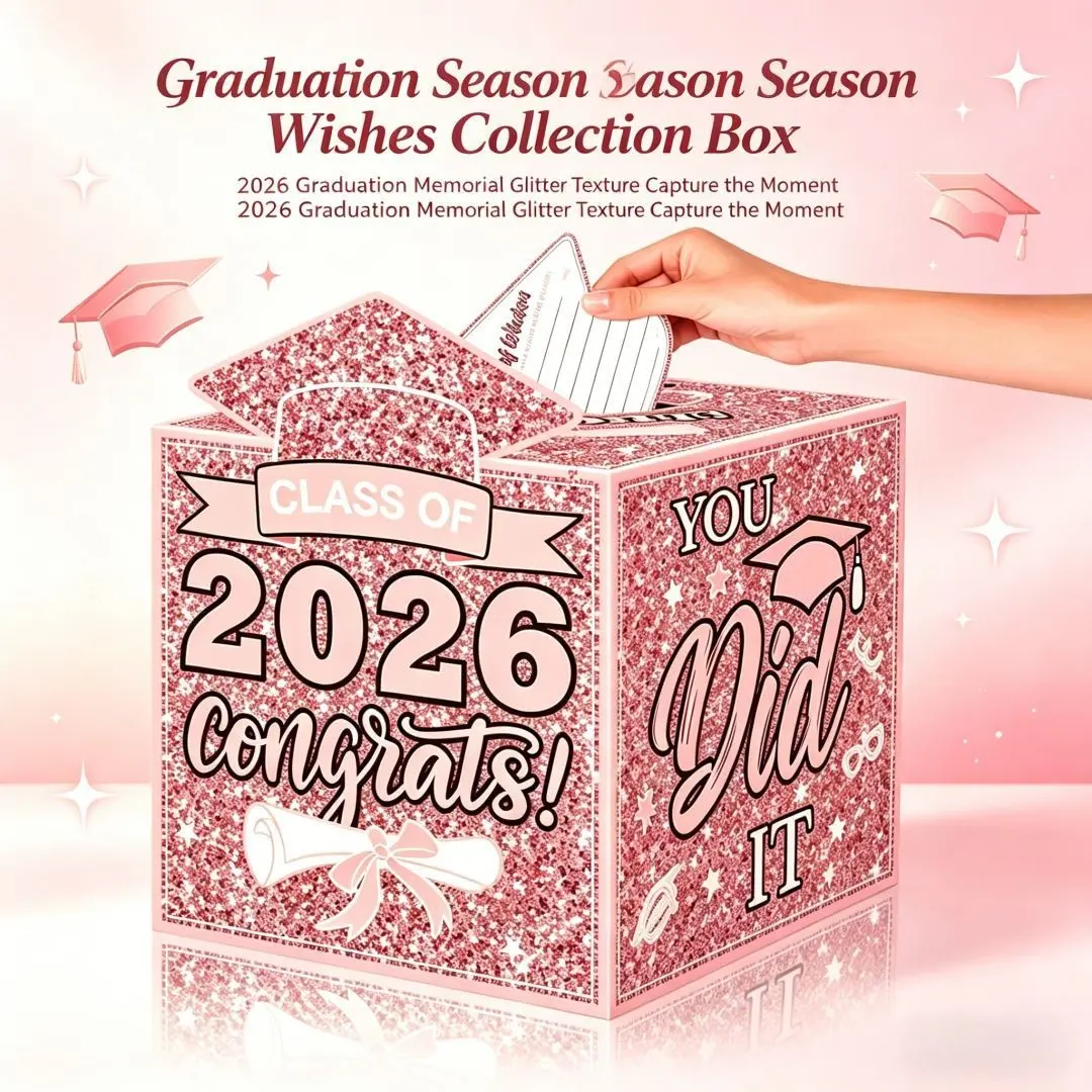 Pink 2026 Graduation Party Decorations Themed Gift Box Congrats Grad Card Box with 24pcs Advice Cards Rose Golden Class of 2026 Graduation Gift Card Box for Grad Party Gift Boxed Gift Package