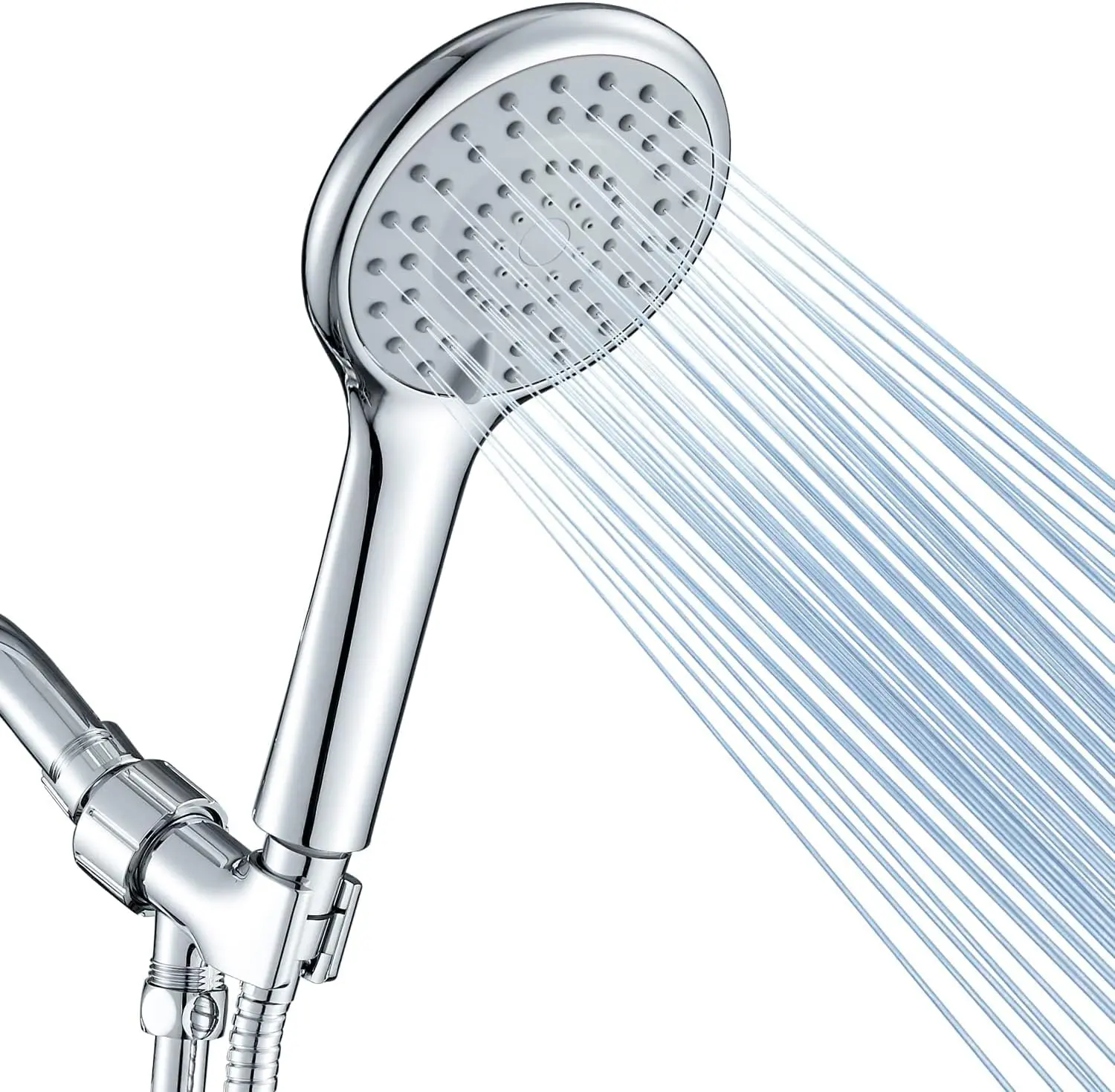 Chrome Finish Adjustable Detachable Handheld Shower Head - 5-Mode, 5-in Panel, 58 Self-Cleaning Nozzles, 9 No-Clog Nozzles, 60-in Hose, Household Indoor Bath Fixture with Self-Install Feature