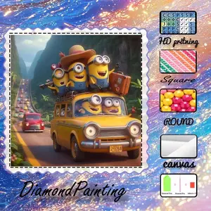 5D-DIY, high-grade plush canvas, diamond art, diamond painting kit, Minions, travel AB diamonds, fairy dust diamonds, crystal diamonds, perfect home decoration, handmade diamond art painting kit, special craft diamond art kit.