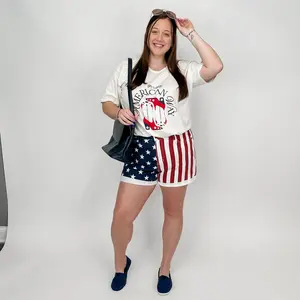 Judy Blue Diana High-Rise Fray Hem Flag Print Shorts Summer Women