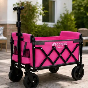 ARCH Expandable Dual-Layer Heavy Duty Steel Utility Wagon - 225lbs Capacity, 14.88 lbs, 6 Inches, 17.90" W x 29.50" D x 38.60" H, Foldable Rolling Cart for Beach Shopping Camping, Rolling Cart Organization, Pink