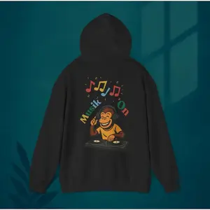 Men's music and fun, featuring a monkey DJ character Graphic Hoodie - Long Sleeve Pullover Regular Fit | Soft & Breathable Fabric, Durable Print, Everyday Comfort, Machine Washable, cartoon graphic with vibrant colors and playful design urban streetwear