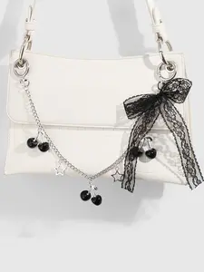 New Y2K Sweet High-Quality Silver Color Chain Bow Cherry Lace Bow DIY Bag Charm, Suitable for College Style Bags